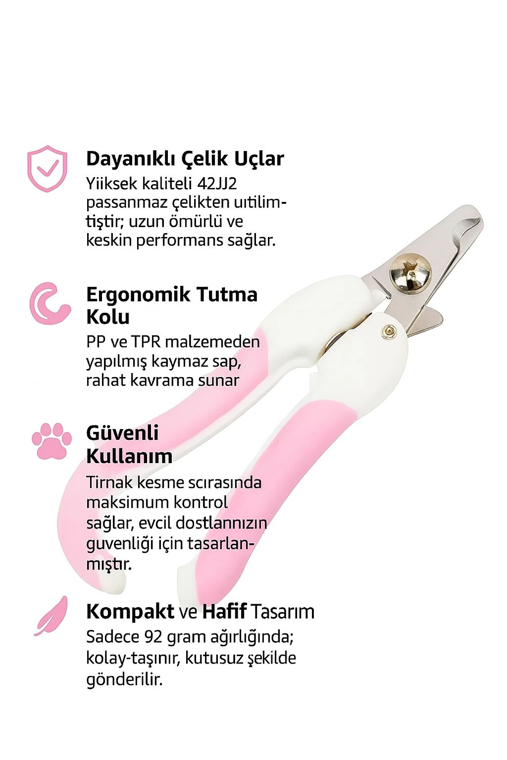 WF Çelik Uçlu Pembe Kedi Köpek Büyük Tırnak Makası cin312pm