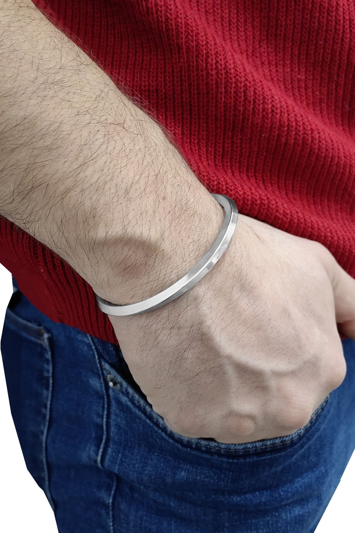Chavin Gri Kelepçe Dizayn Çelik Erkek Bileklik du25by