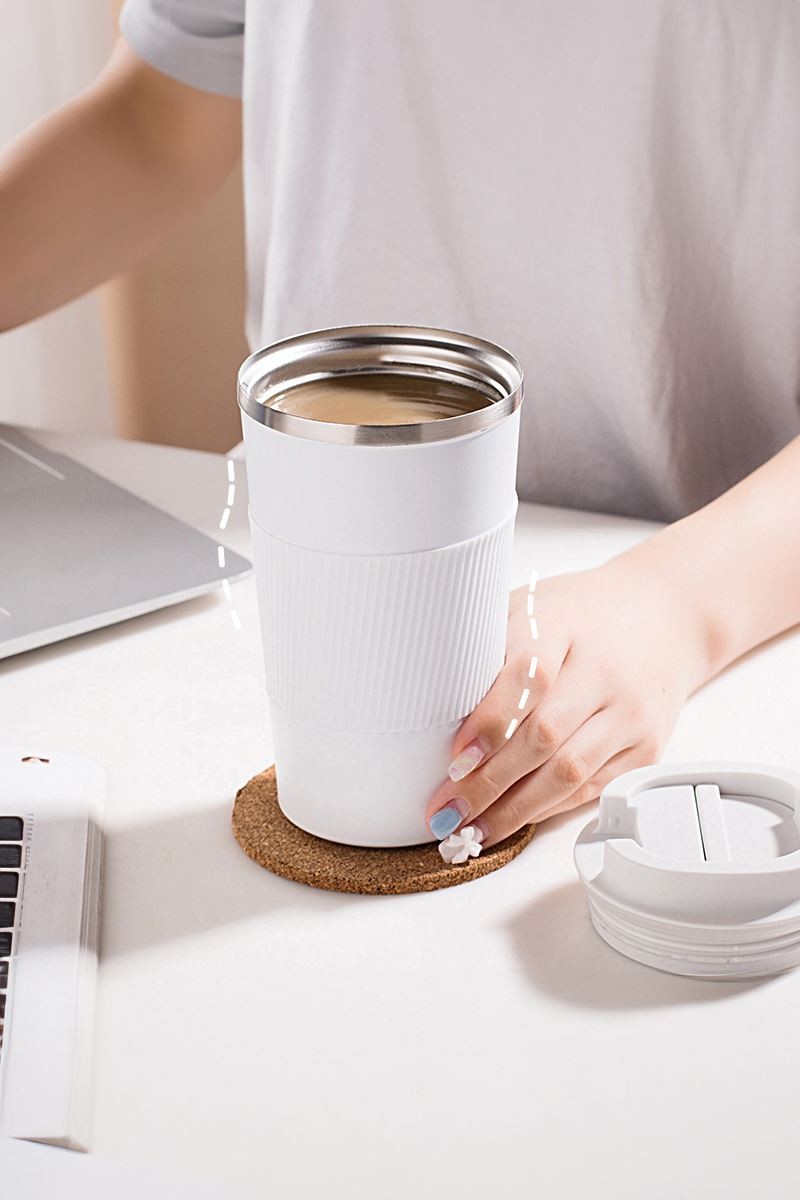 304 L Kilitli Çelik Mat Beyaz 510 ml Kahve Termos Mug cin405by