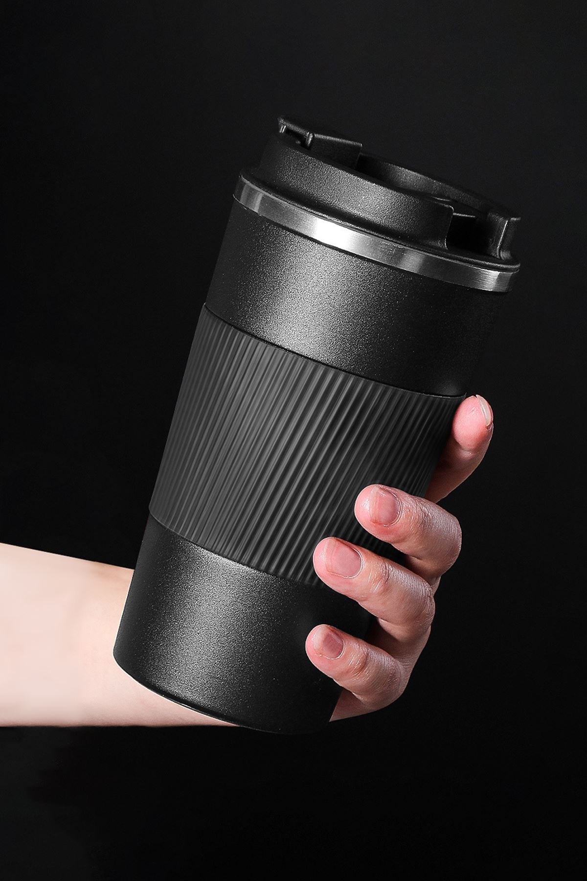 304 L Kilitli Çelik Mat Siyah 510 ml Kahve Termos Mug cin405sy
