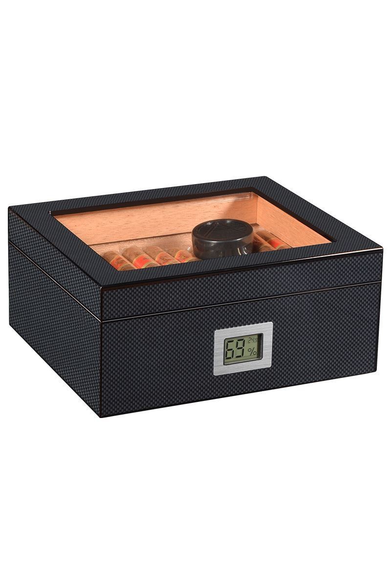 Cigarol Karbon Fiber Camlı Dijital Humidor Puro Kutusu rd06