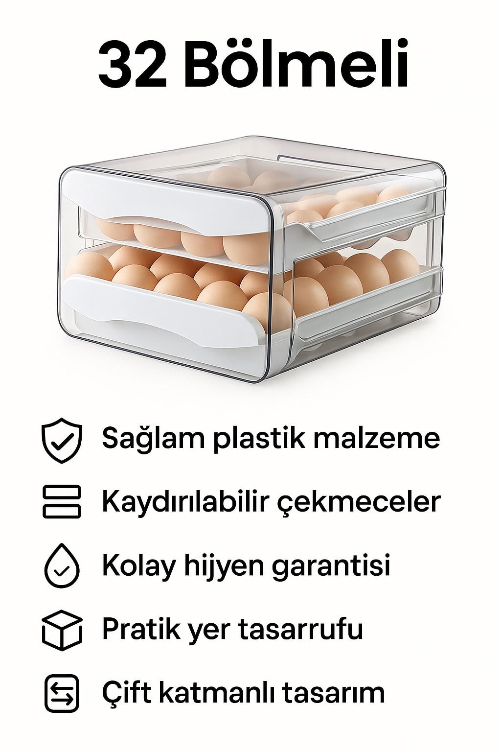 32 Bölmeli Plastik Yumurtalık Buzdolabı Düzenleyici Yumurta Saklama Çekmecesi