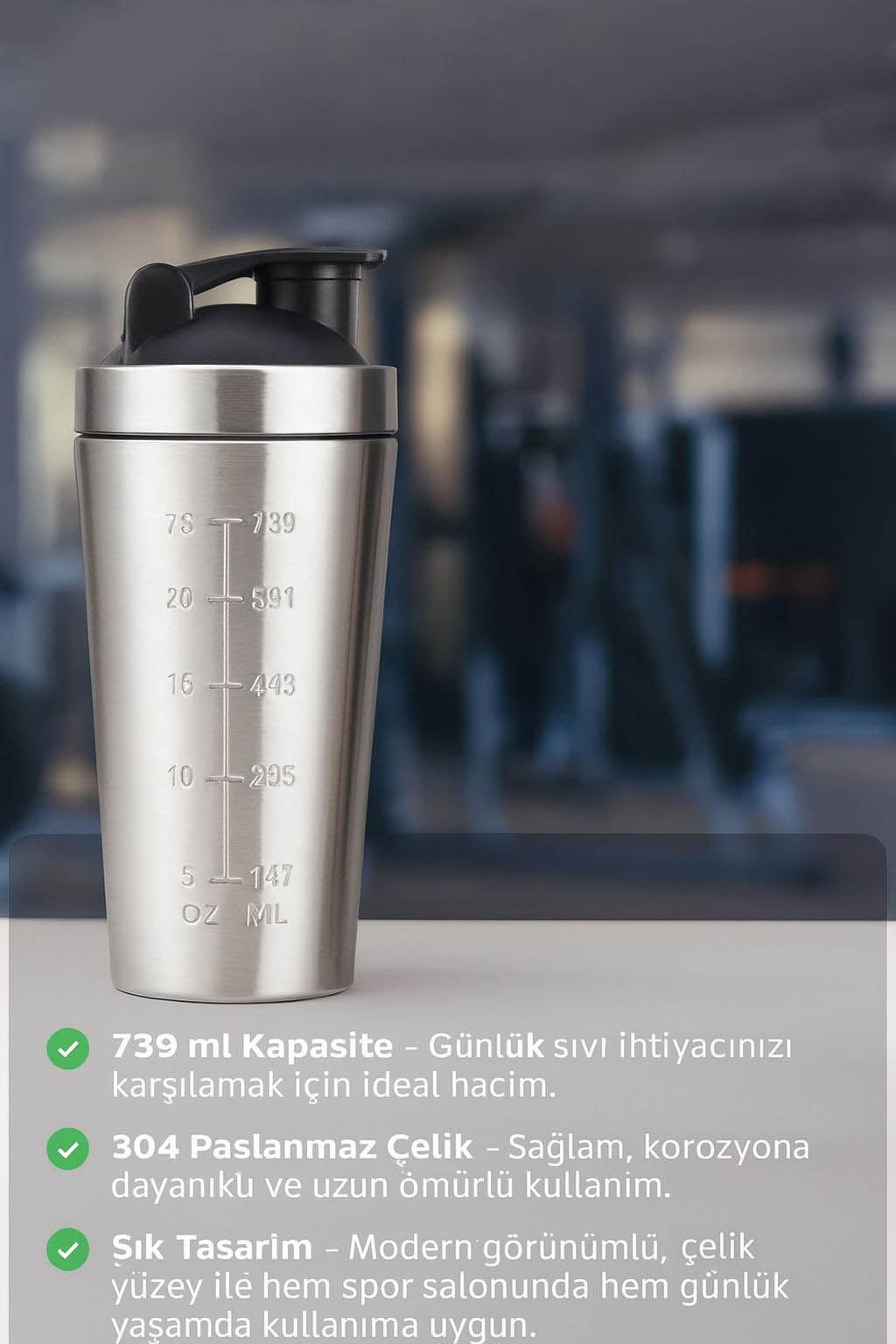 304 Çelik 890 ml Ölçekli Sporcu Suluğu Protein Shake ve Smoothie Matarası mt139