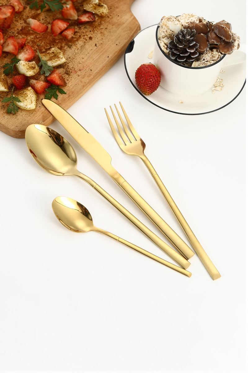 Çelik 24 Parça 6 Kişilik Gold Yemek Kaşık Çatal Bıçak Set cin739srx
