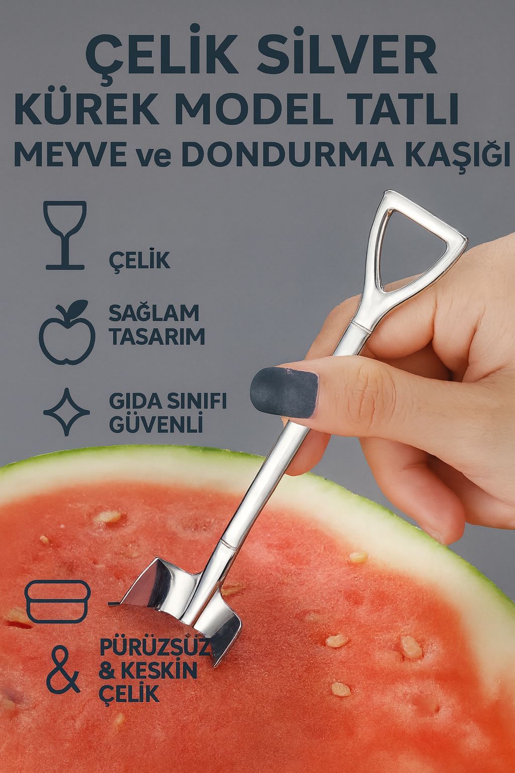 Çelik 6 Adet Silver Kürek Model Tatlı Meyve ve Dondurma Kaşığı cin754by-6