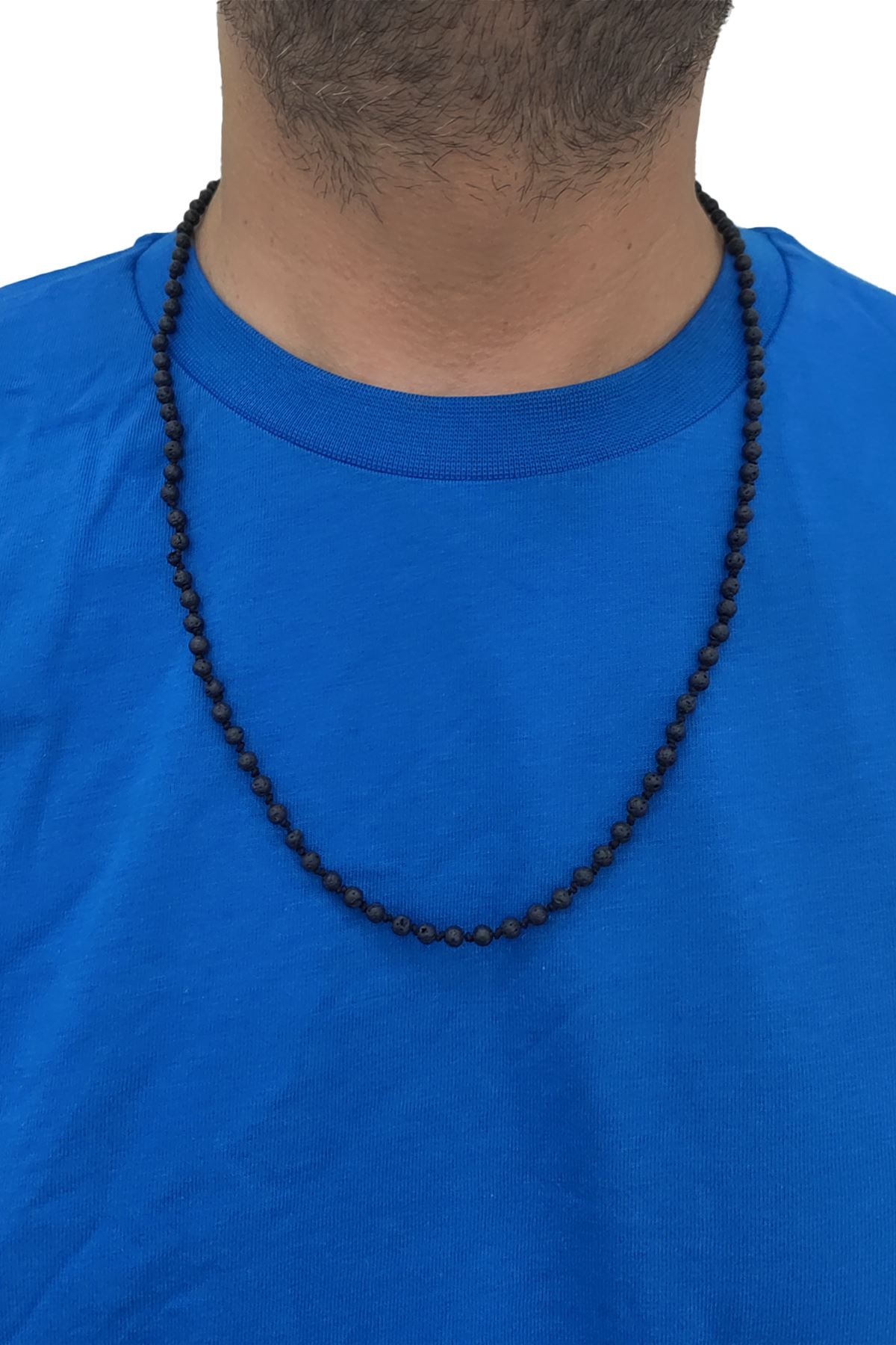 Chavin 5 mm. 70 cm. Uzun Siyah Lav Taşı Erkek Kolye ev86