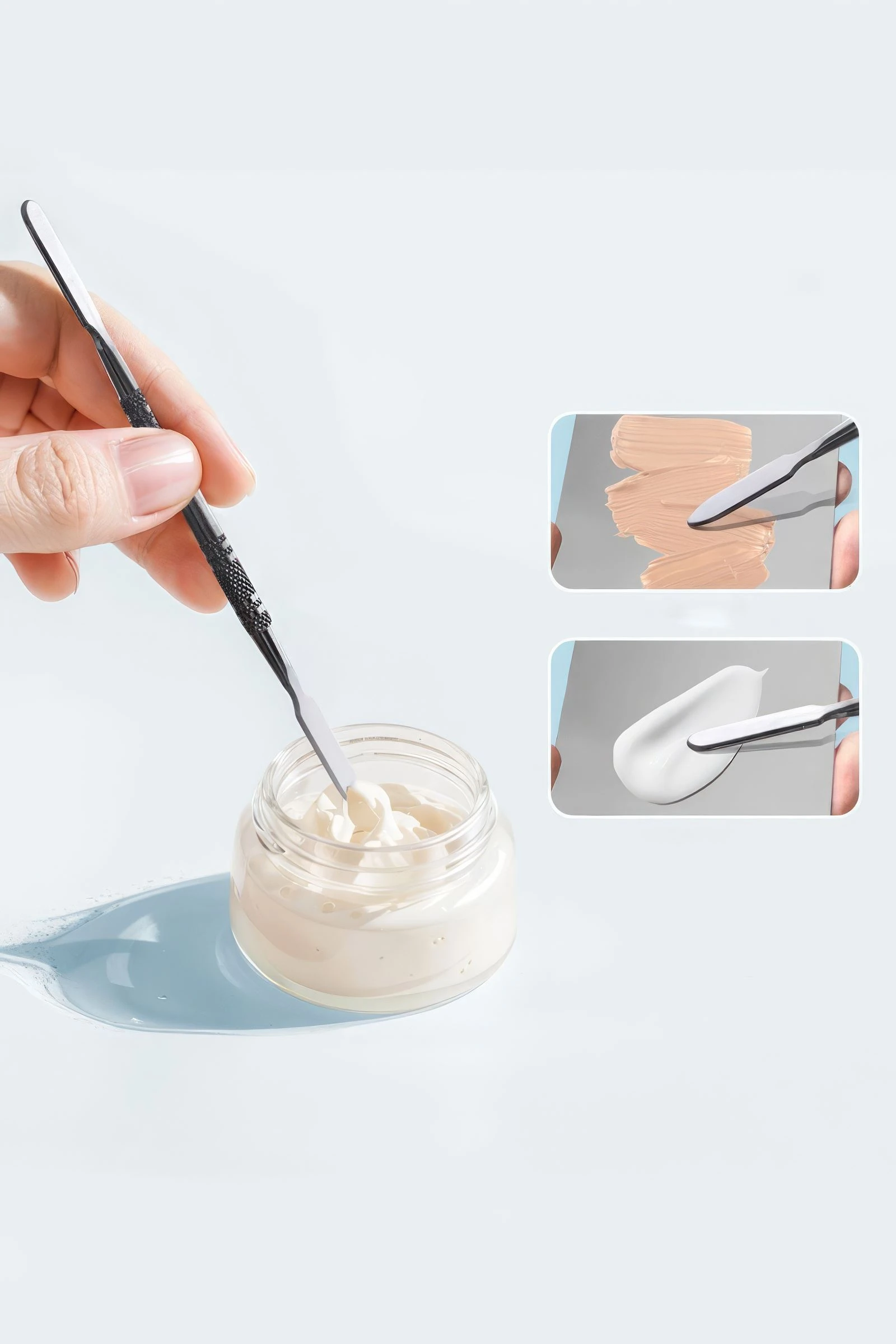 2 Parça Aynalı Çelik Makyaj Fondöten Krem Karıştırma Spatula Palet Set cin906