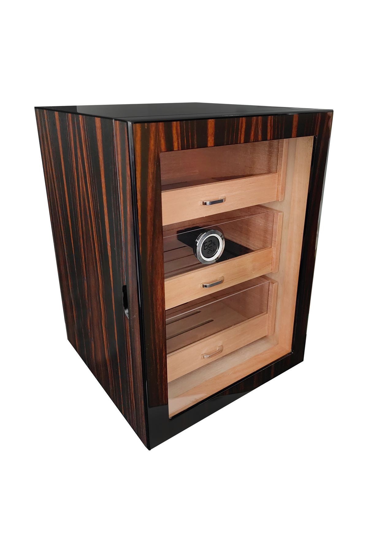 Falconetti Çekmeceli 3 Katlı Kahverengi Önü Camlı Sedir Humidor Puro Kutusu rc77