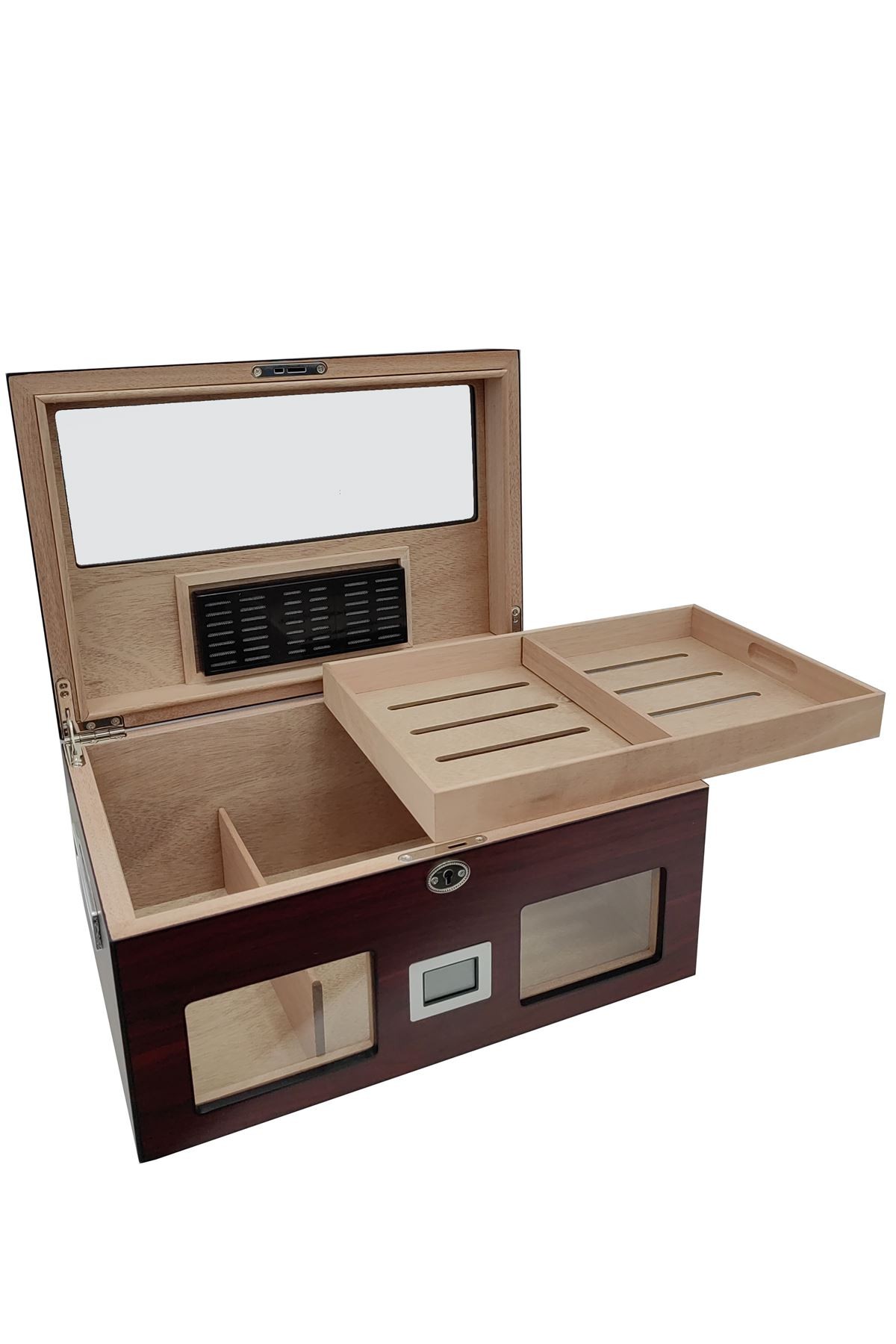 Falconetti Bordo 2 Katlı Camlı Dijital Humidor Puro Kutusu rc59kr