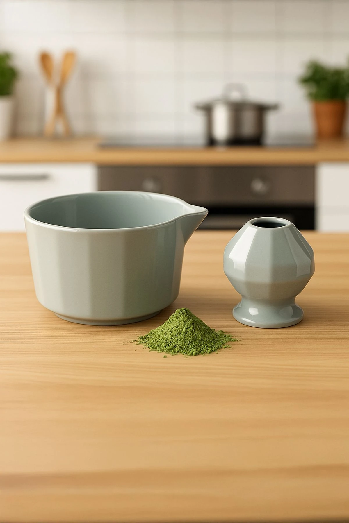 Seramik Chawan Matcha Çayı Köpürtme Kasesi ve Whisk Matcha Tutucu mt247