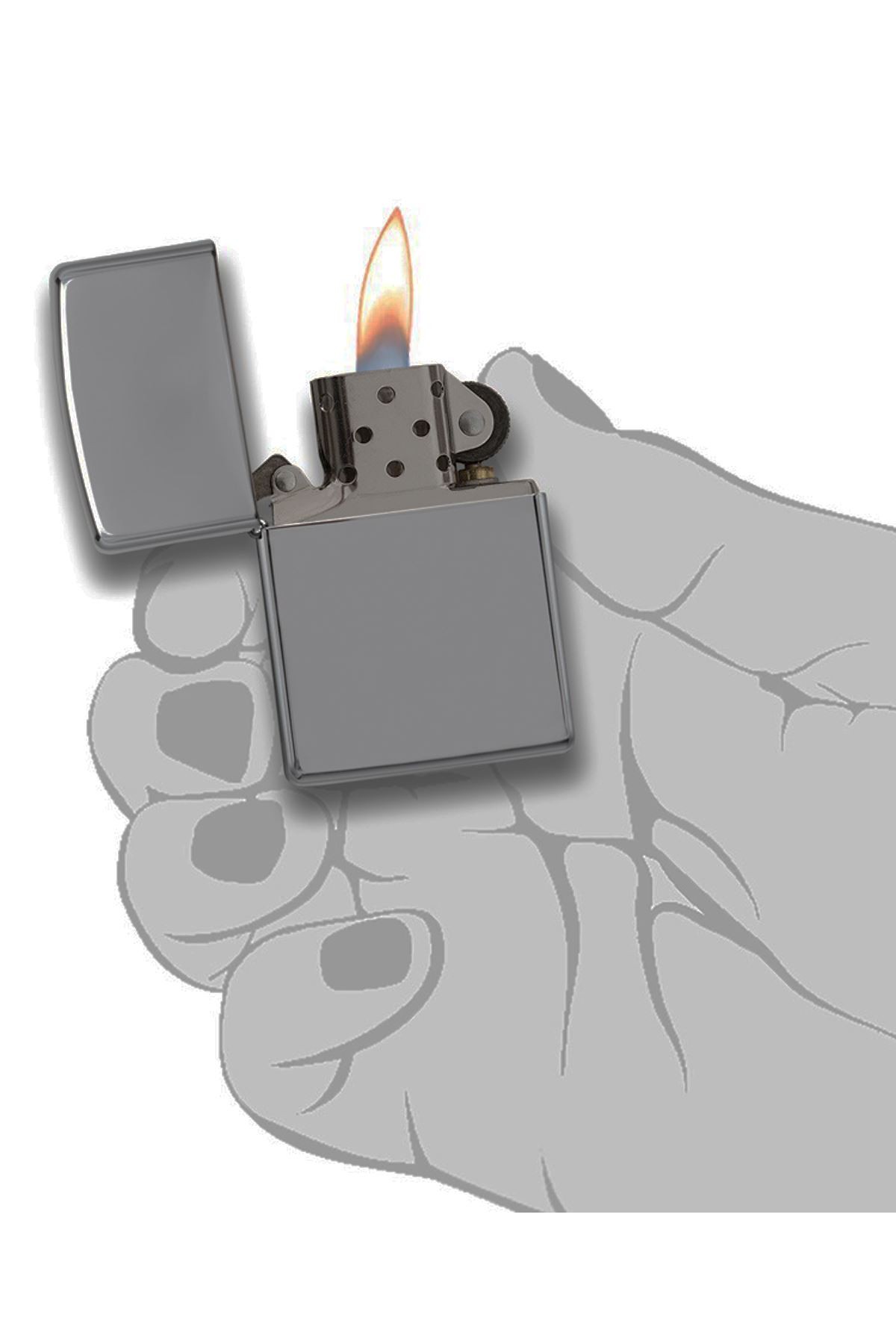 Zippo Çakmak Polish Parlak Gri Hediyelik Benzin Taş Set du10polis