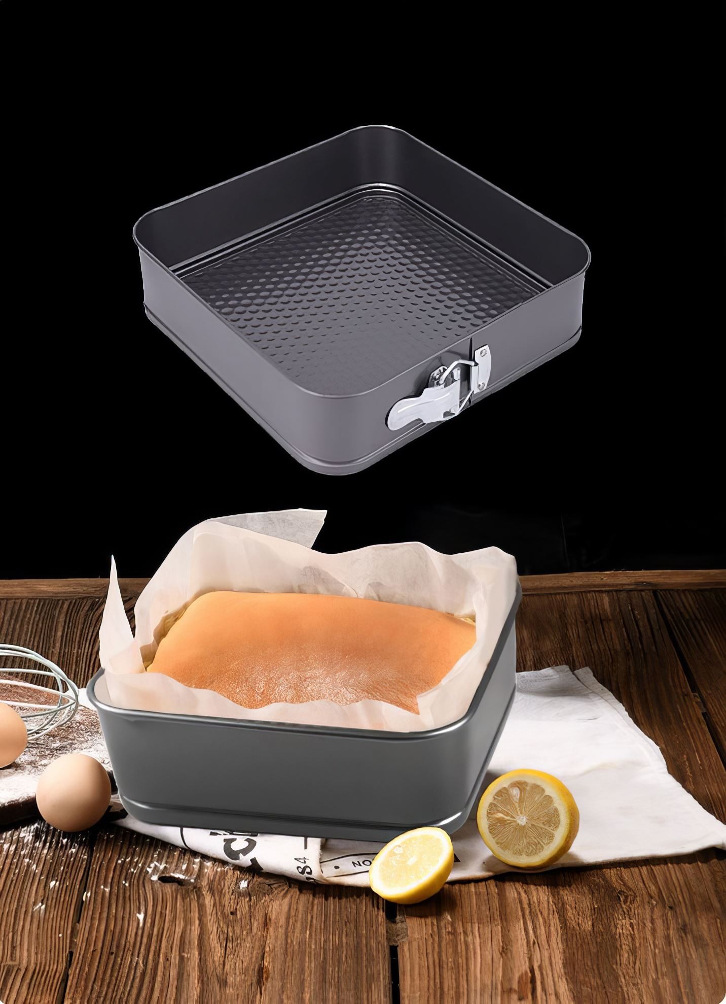 Karbon Çelik 24 cm Siyah Kare Kelepçeli Kek Pasta Kalıbı cin799sy