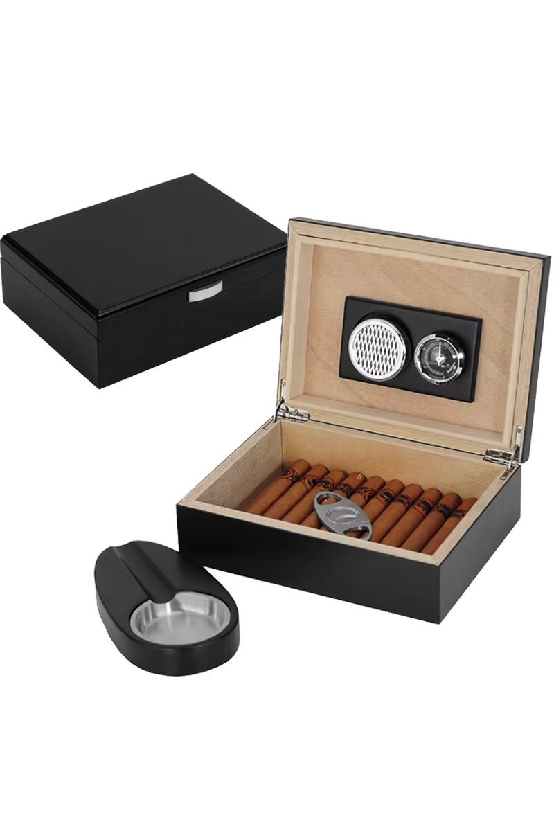 Falconetti Küçük Mat Siyah Humidor Puro Kutusu Küllük Makas Seti rd26