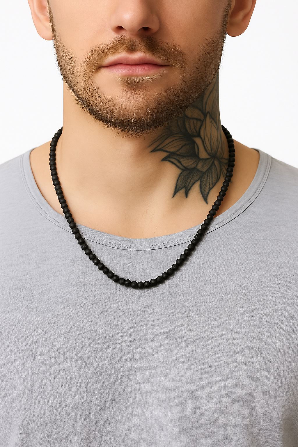 Chavin 4 mm. 60 cm. Siyah Lav Taşı Erkek Kolye dp65