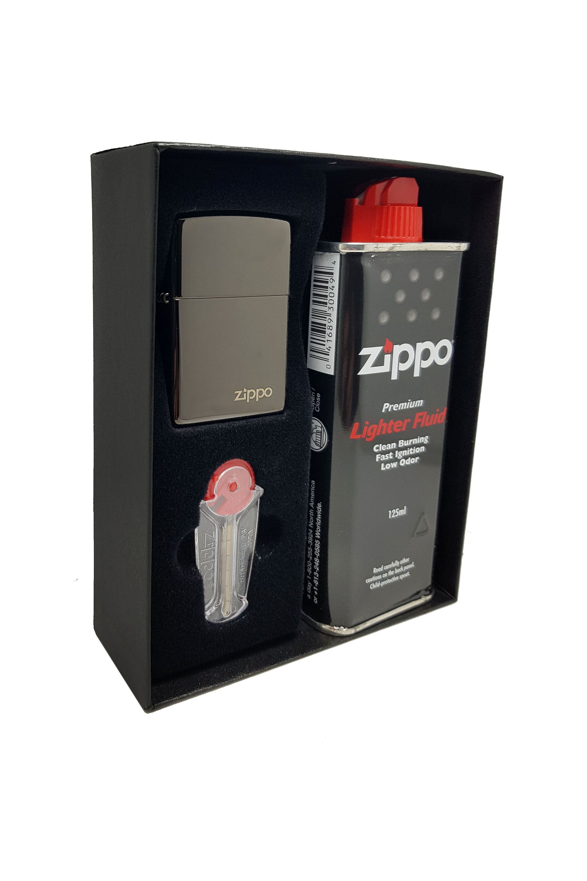 Zippo Çakmak Parlak Siyah Hediyelik Kutu Benzin Taş Set du10-2475