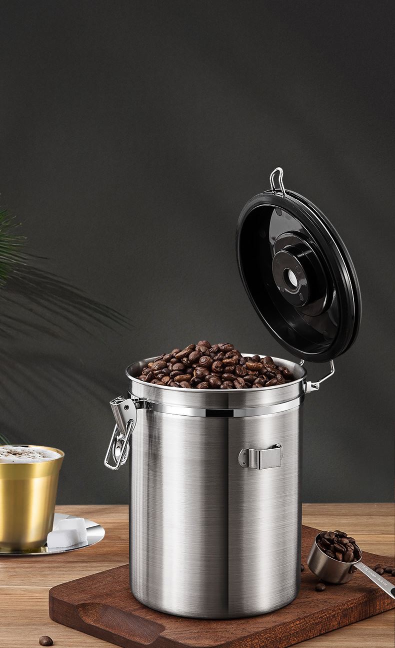 304 Çelik 1400 ml Kelepçeli Kahve Çay Saklama Kabı Kiler Depolama Kavanozu mt117