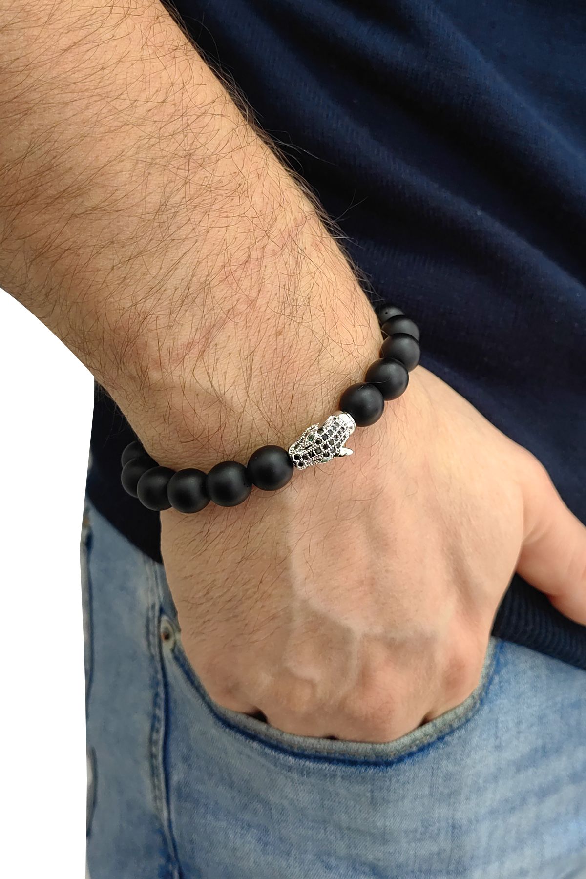 Lastikli Doğal Oniks Taşlı Erkek Bileklik ey43