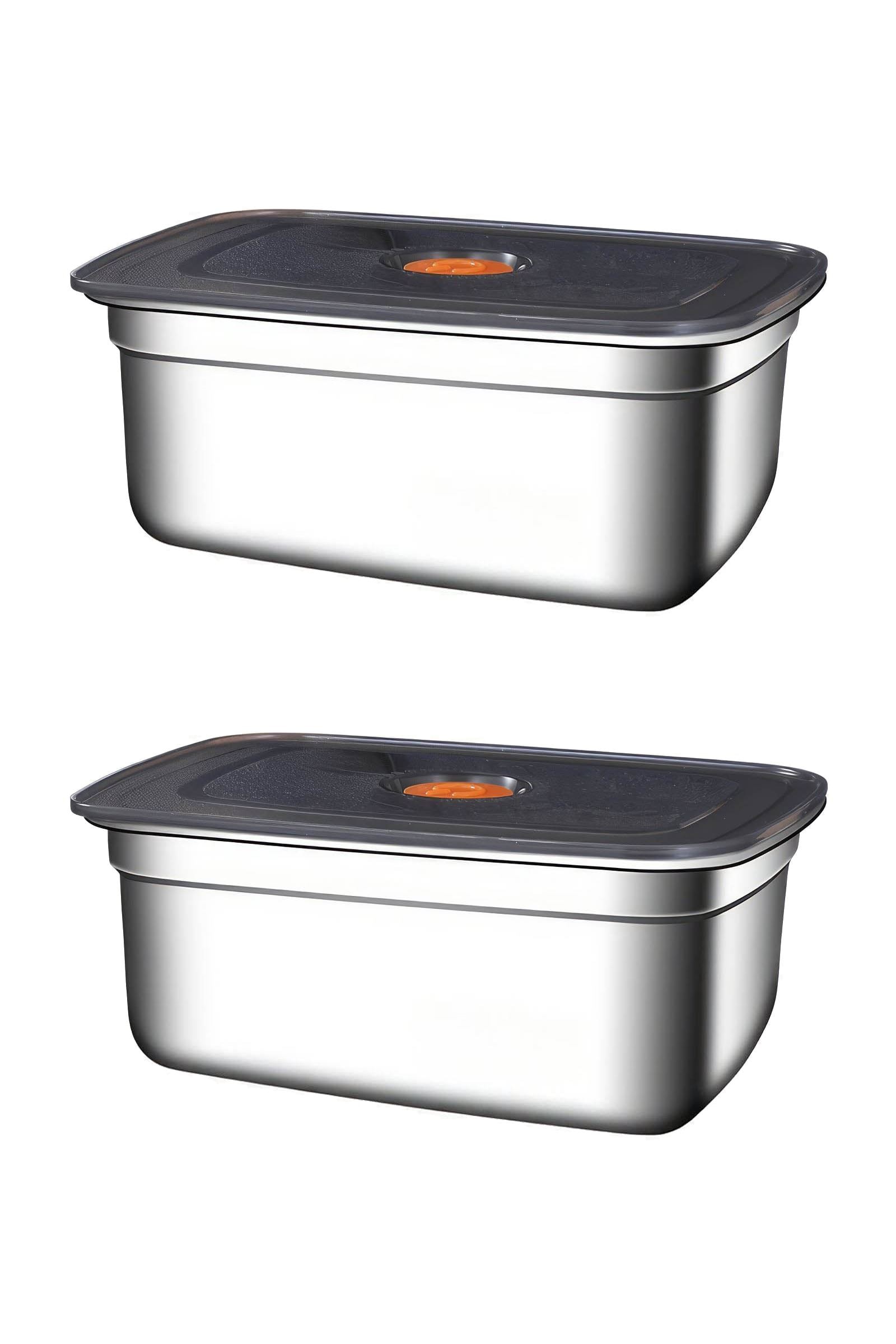 2 Adet Çelik 1500 ml Yemek Meyve Et Buzdolabı Beslenme Saklama Kabı mt220