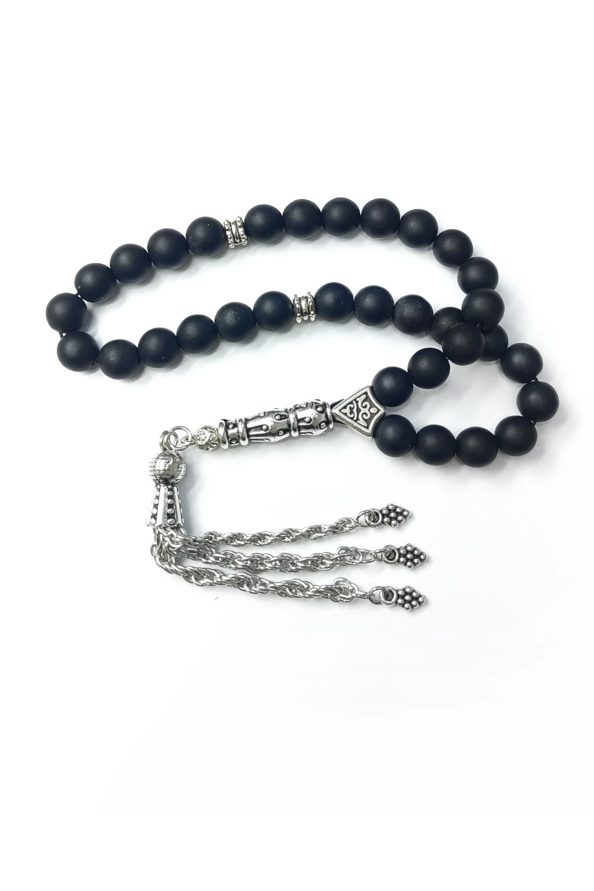 Chavin Mat Oniks Taşlı Gümüş Kaplama Tespih ev77