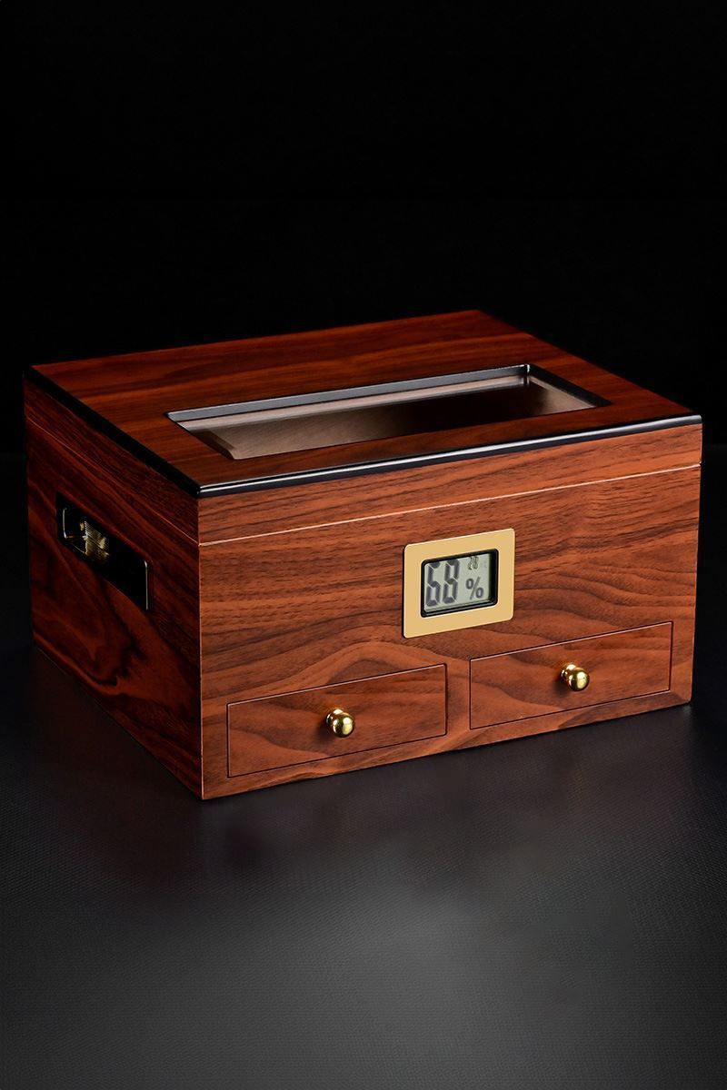 Sedir Ağacı Def olu  Camlı Çekmeceli Humidor Puro Kutusu rc56-d3