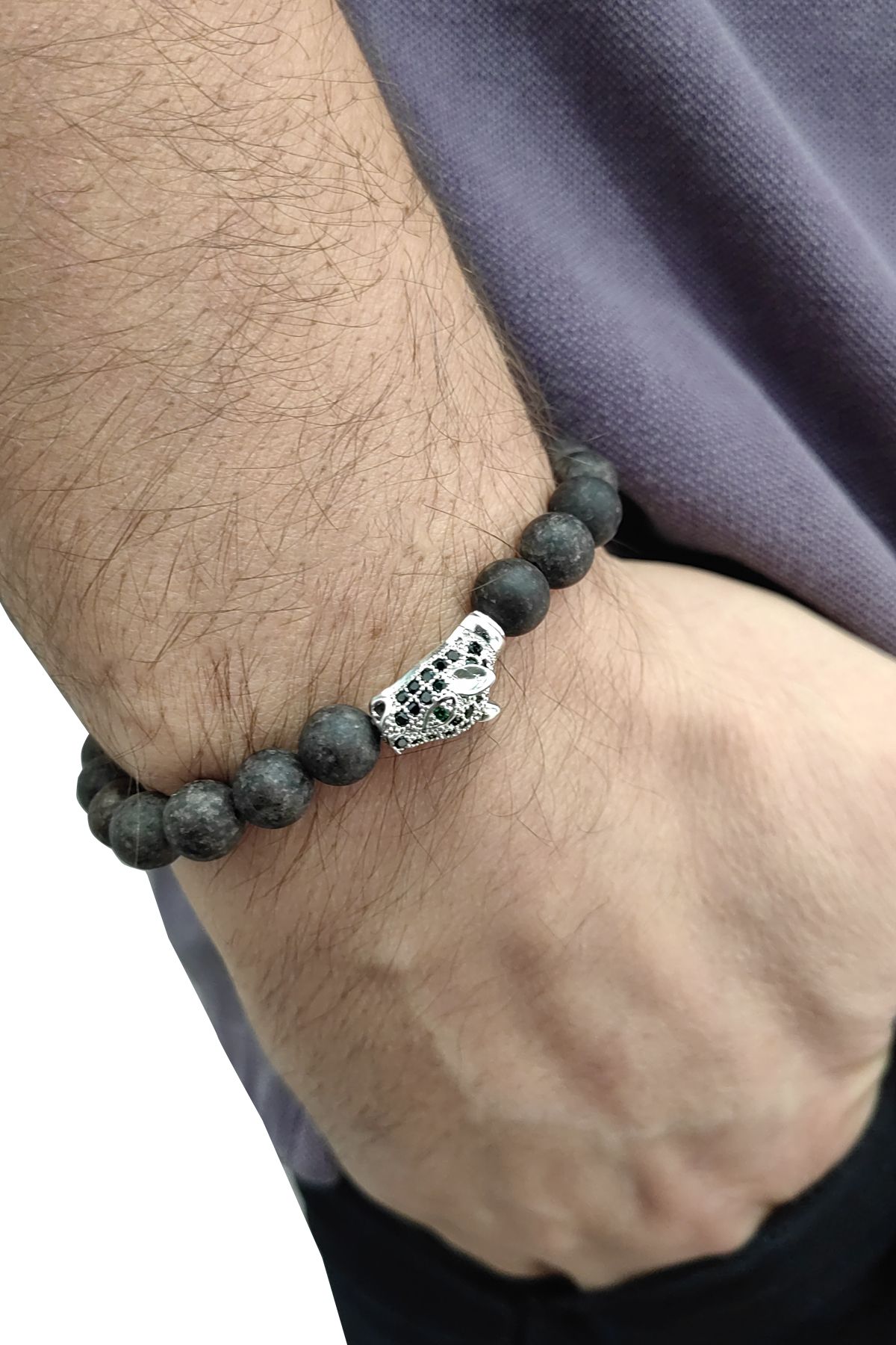 Lastikli Doğal Kahverengi Jasper Taşlı Erkek Bileklik ey39