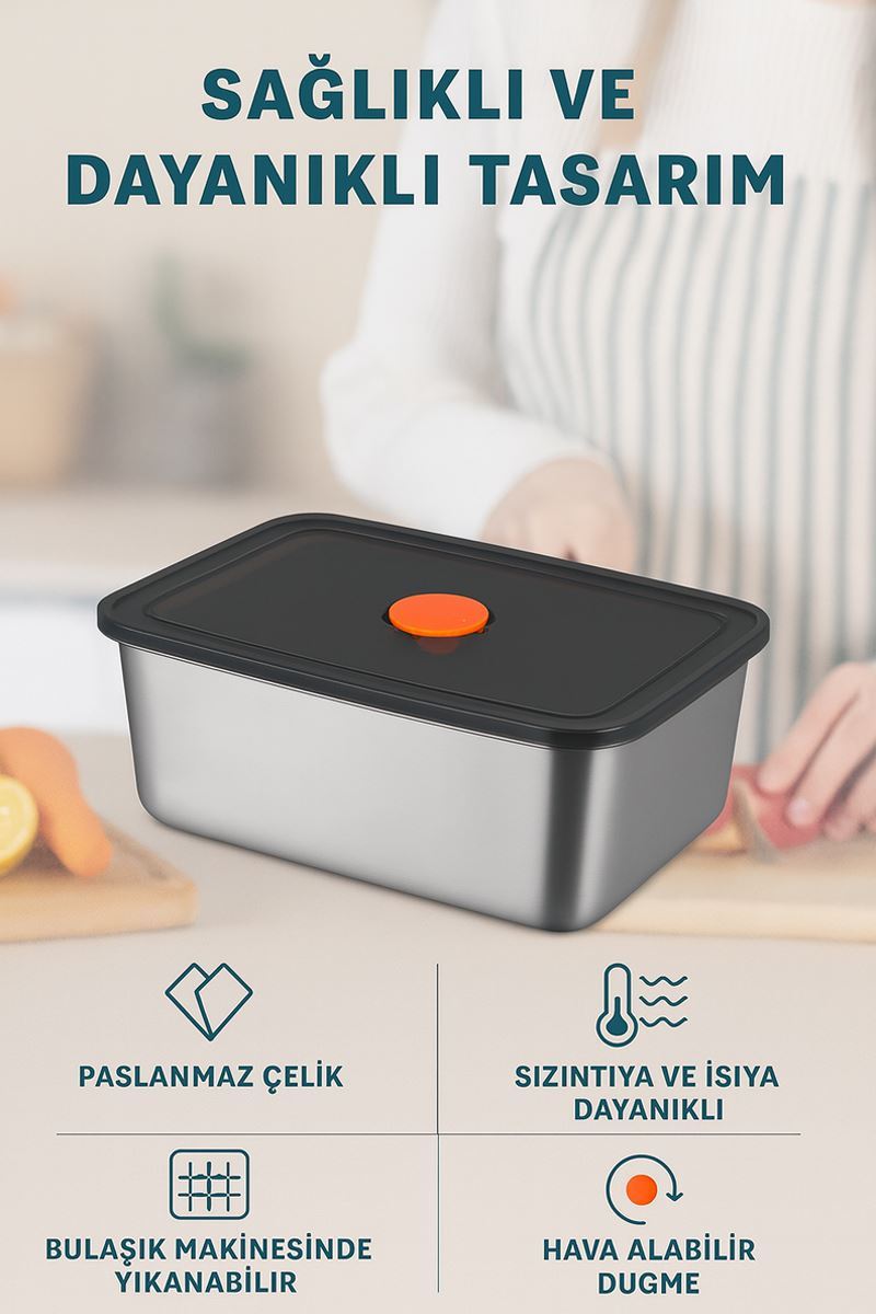 2 Adet Çelik 500 ml Yemek Meyve Et Buzdolabı Beslenme Saklama Kabı mt109-2