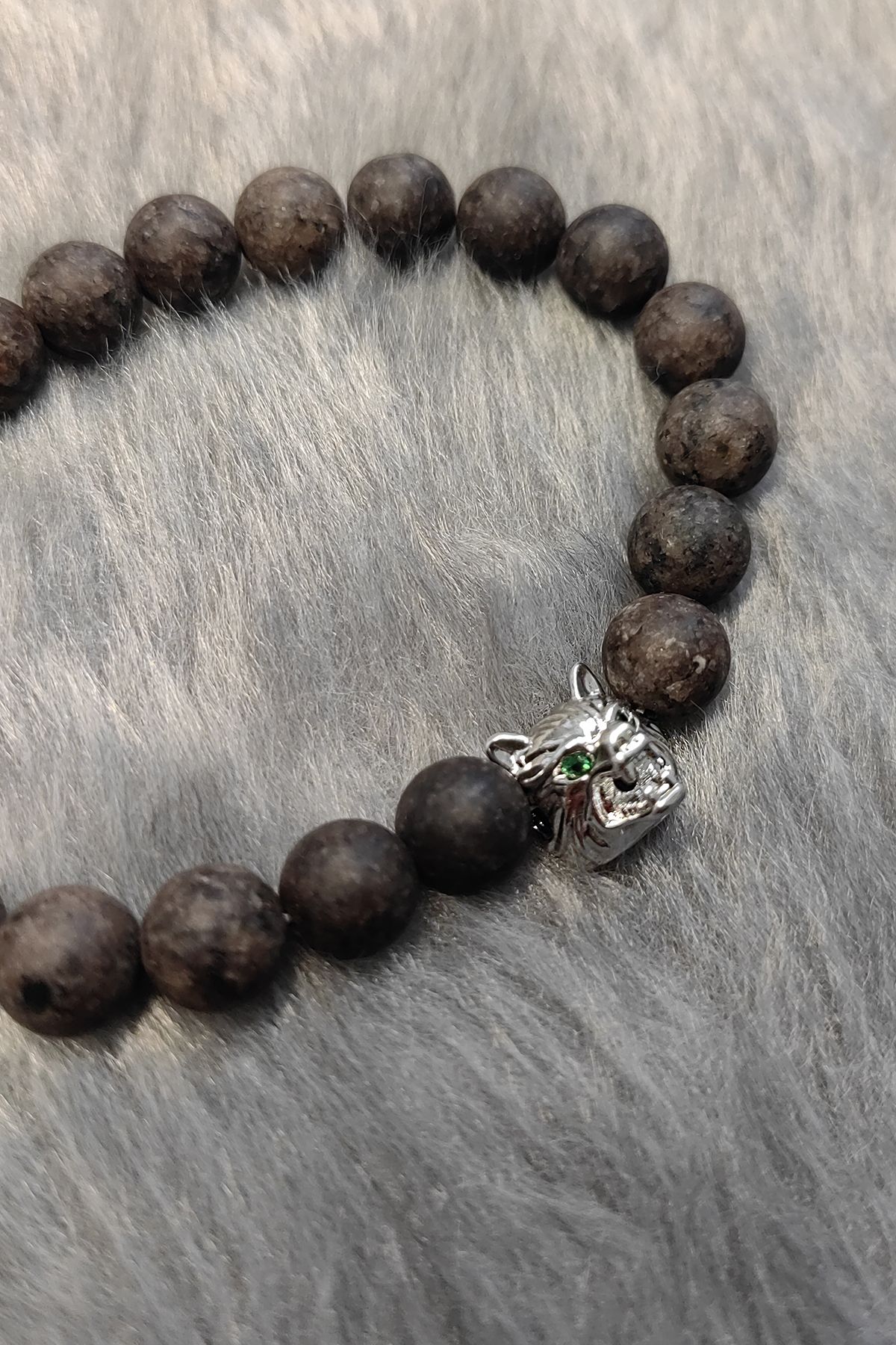 Lastikli Doğal Kahverengi Jasper Taşlı Erkek Bileklik ey40