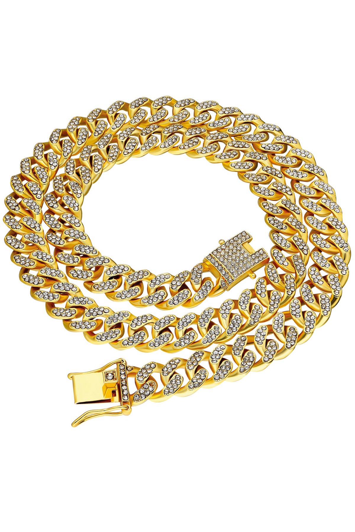 Chavin 13 mm. Kalın 45 cm. Taşlı Gold  Alloy Kadın Zincir ek55sr