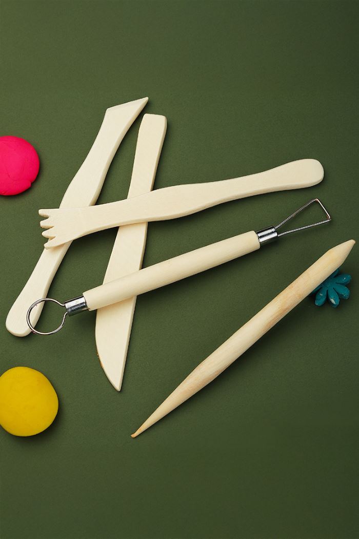 5 Parça Ebeşuar Seramik Kil Çömlek Heykel Ahşap Modelleme Oyma Seti cin659