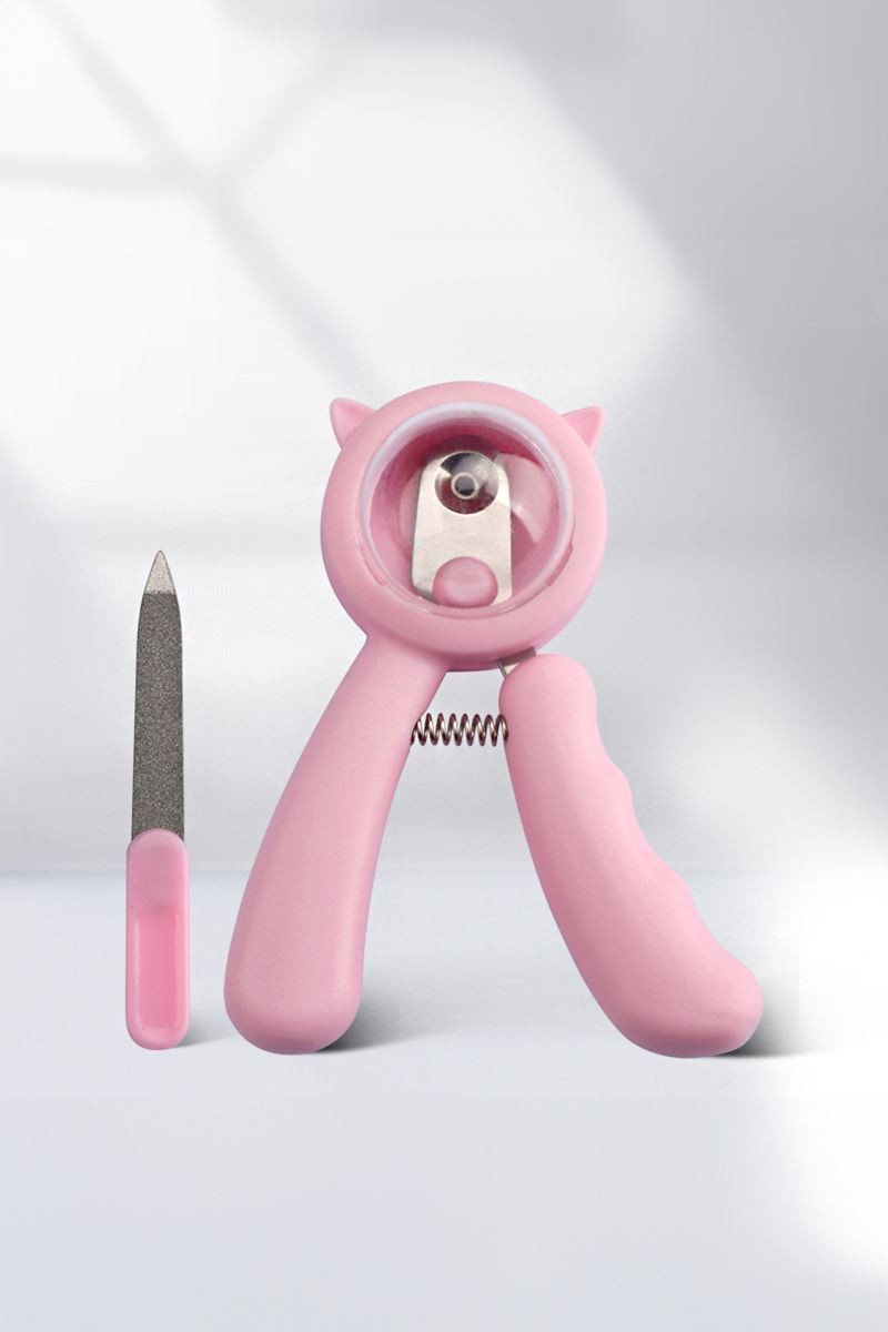 Çelik Pembe Emniyetli Hazneli Kedi Tırnak Makası ve Törpü Set cin823pm