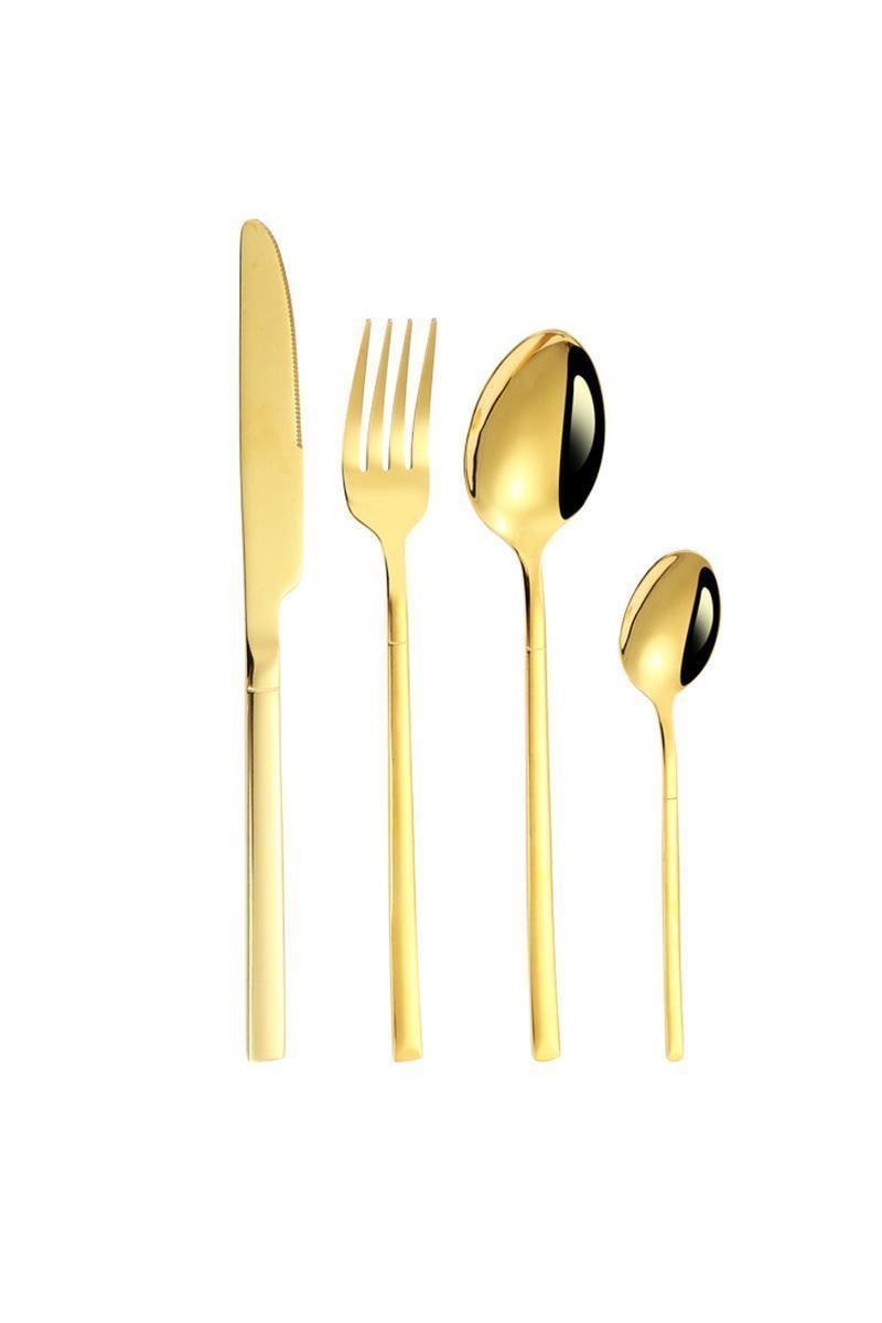 Çelik 24 Parça 6 Kişilik Gold Yemek Kaşık Çatal Bıçak Set cin739srx