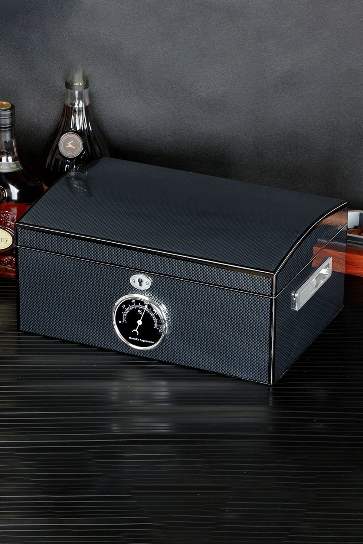 Falconetti Siyah Karbonfiber 2 Katlı Humidor Puro Kutusu rc05