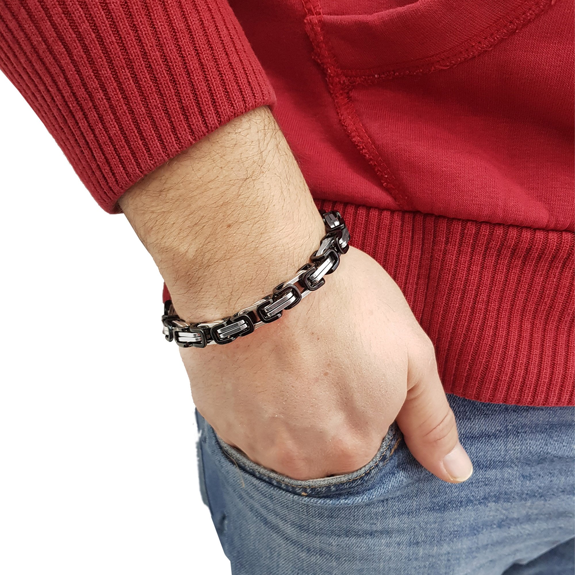 Chavin Kalın Kral Model 8 mm. Gri Çelik Erkek Bileklik df14sy