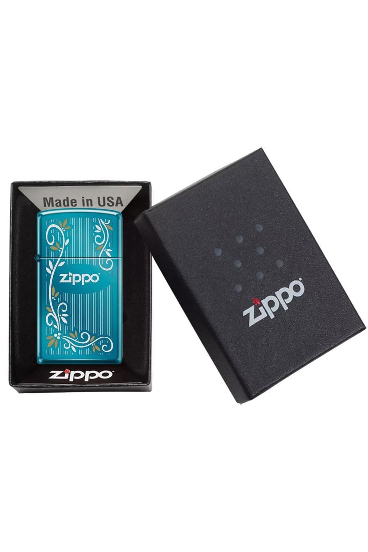 Zippo Çakmak Floral Çiçekler Bayan Slim Parlak Sapphire Mavi 20494