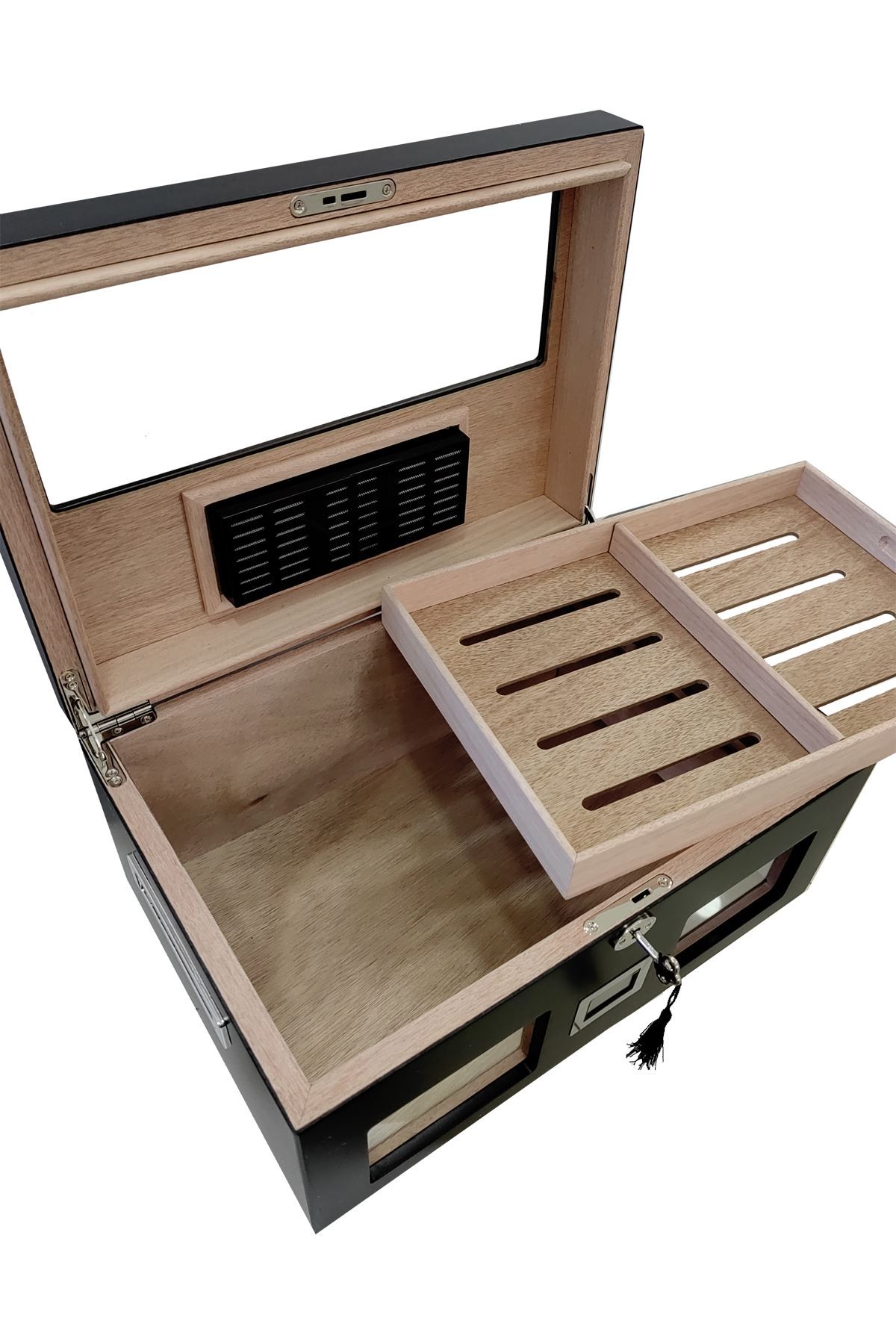 Falconetti Siyah 2 Katlı Camlı Dijital Humidor Puro Kutusu rc59sy