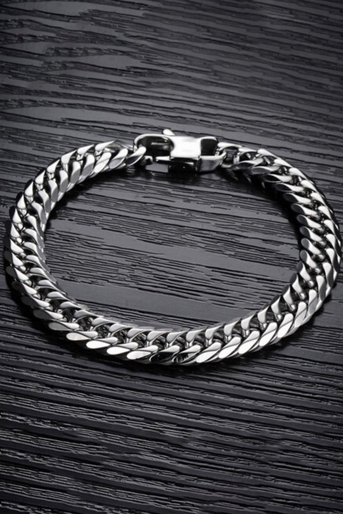 Chavin 8 mm. 20 cm. Gri Çelik Erkek Bileklik dg35