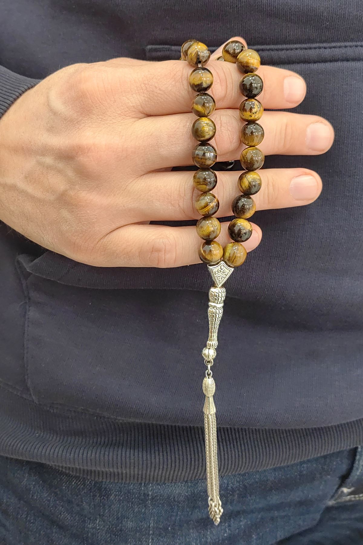 Chavin 9,5 mm Kaplan Gözü Taşlı Doğaltaş Tespih ev95