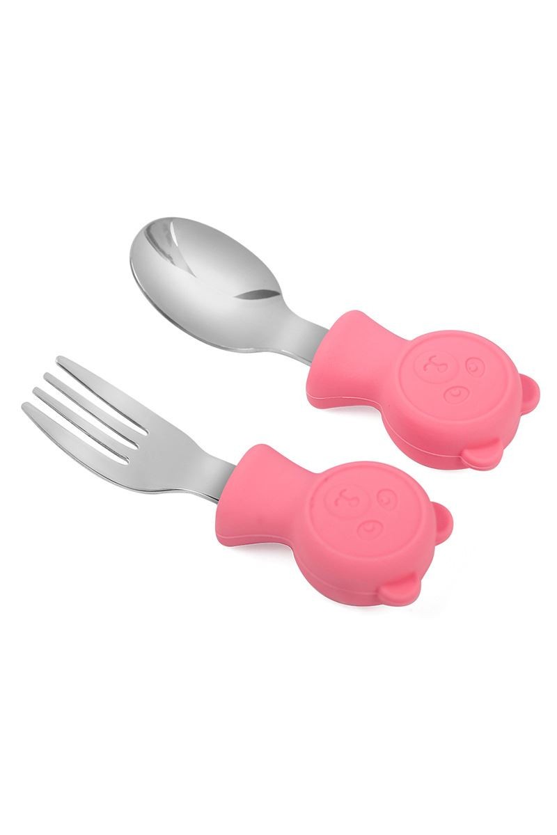 304 Çelik Pembe Ayıcık Model Bebek Kaşık ve Çatal Set cin766pm