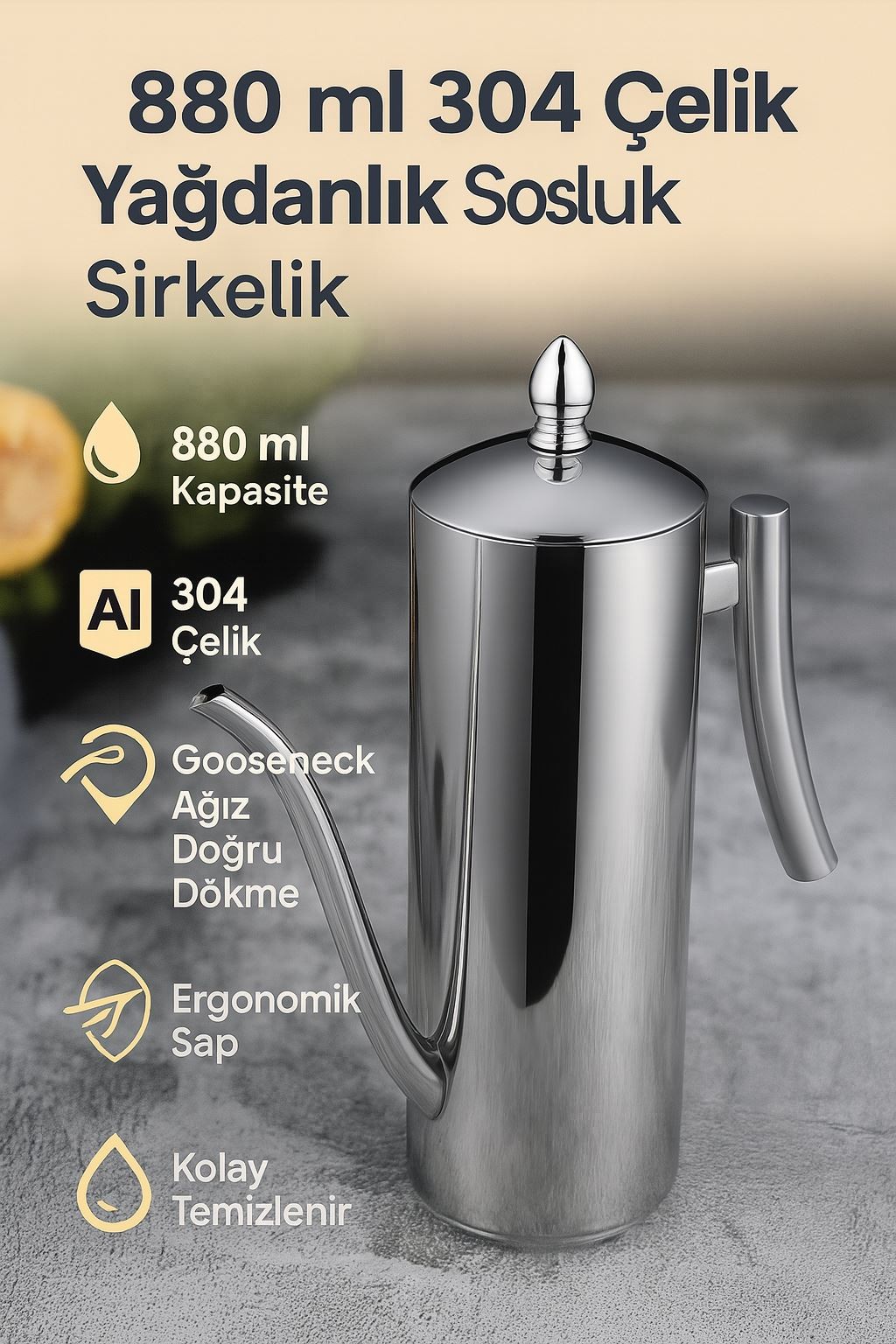 304 Çelik 880 ml Yağdanlık Sosluk Sirkelik cin902