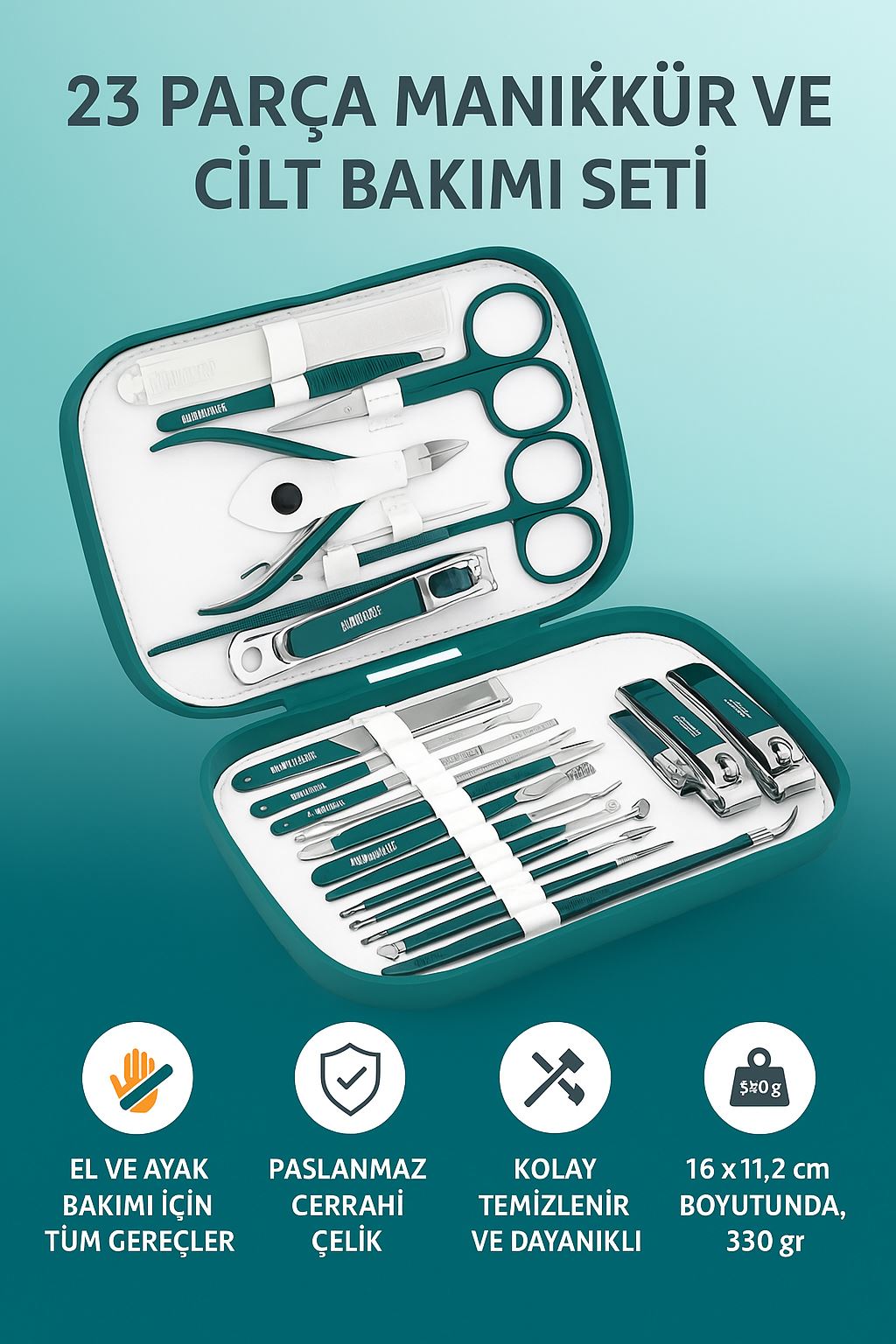 Plastik Çantalı 23 Parça Çelik Manikür Tırnak Makası ve Cilt Bakımı Seti cin810y