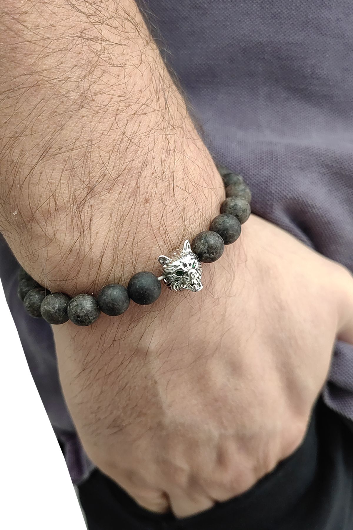 Lastikli Doğal Kahverengi Jasper Taşlı Erkek Bileklik ey40