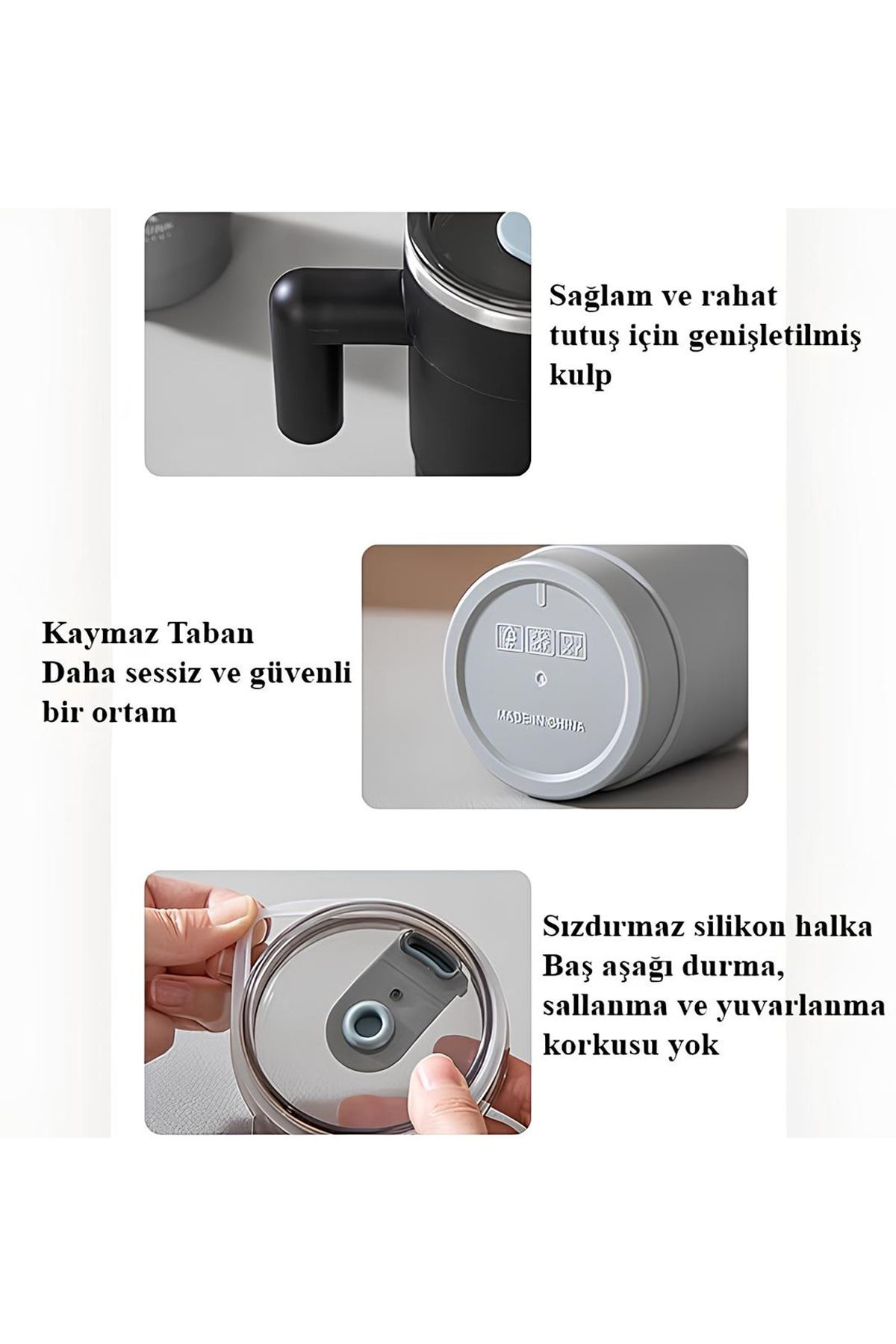 304 L Çelik Siyah 450 ml Kahve El Termos Kupa Mug cin559sy