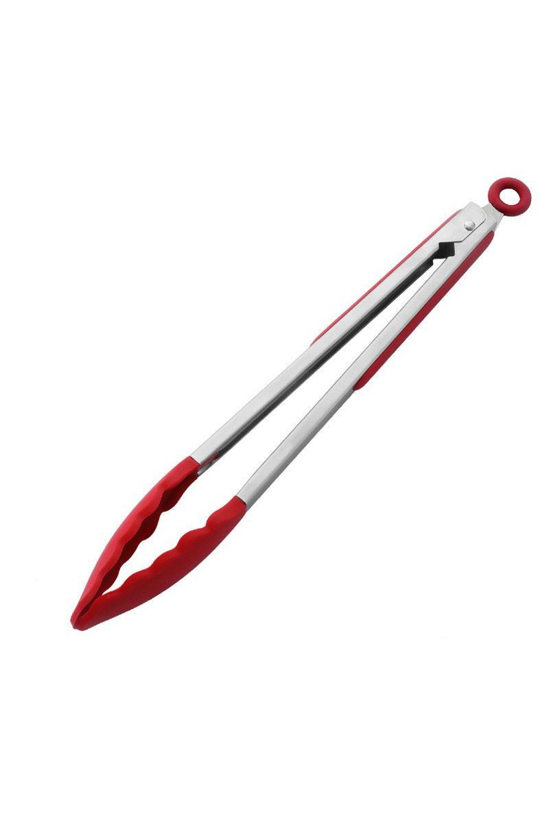 Çelik Silikon Maşa 33 cm Kırmızı Mutfak Biftek Barbekü Salata Ekmek Maşası mt145