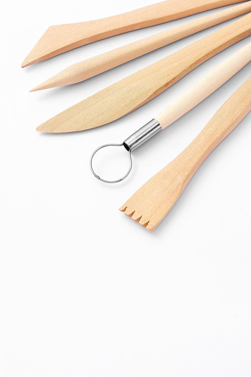 5 Parça Ebeşuar Seramik Kil Çömlek Heykel Ahşap Modelleme Oyma Seti cin659