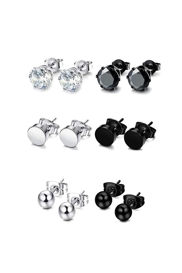 Chavin 6 çift Çelik 5-6 mm. Bayan Erkek Küpe eb65