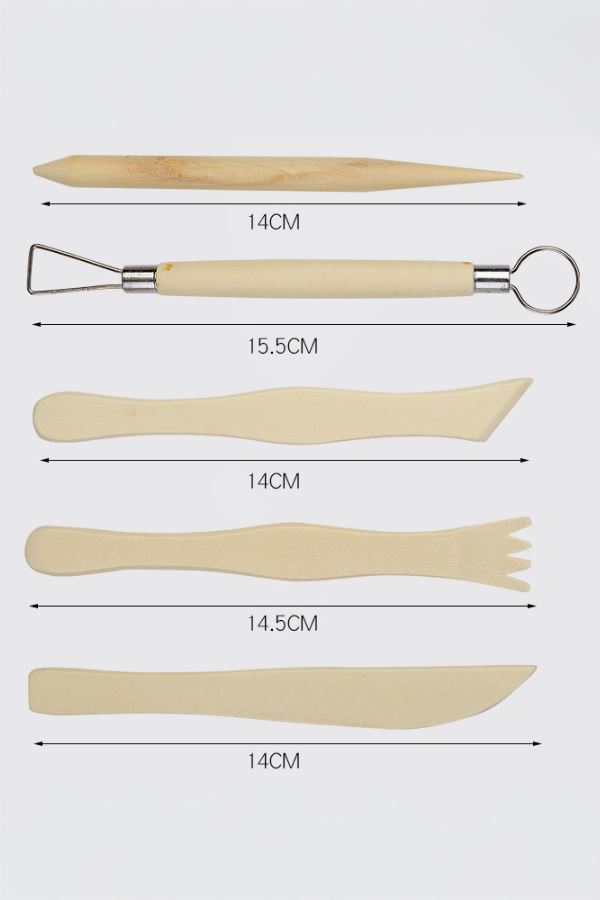 5 Parça Ebeşuar Seramik Kil Çömlek Heykel Ahşap Modelleme Oyma Seti cin659