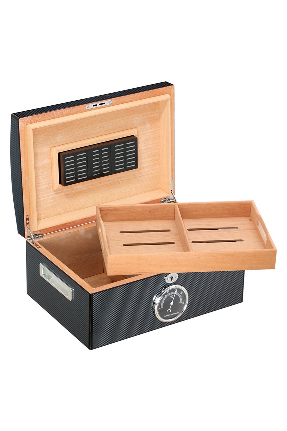 Falconetti Siyah Karbonfiber 2 Katlı Humidor Puro Kutusu rc05