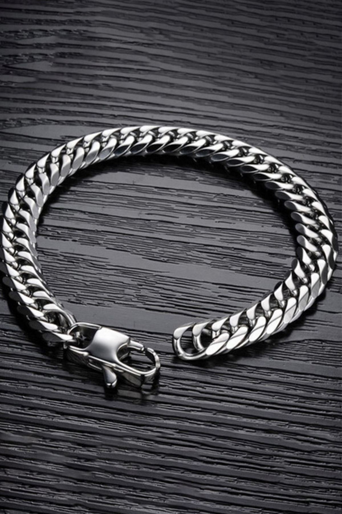 Chavin 8 mm. 20 cm. Gri Çelik Erkek Bileklik dg35