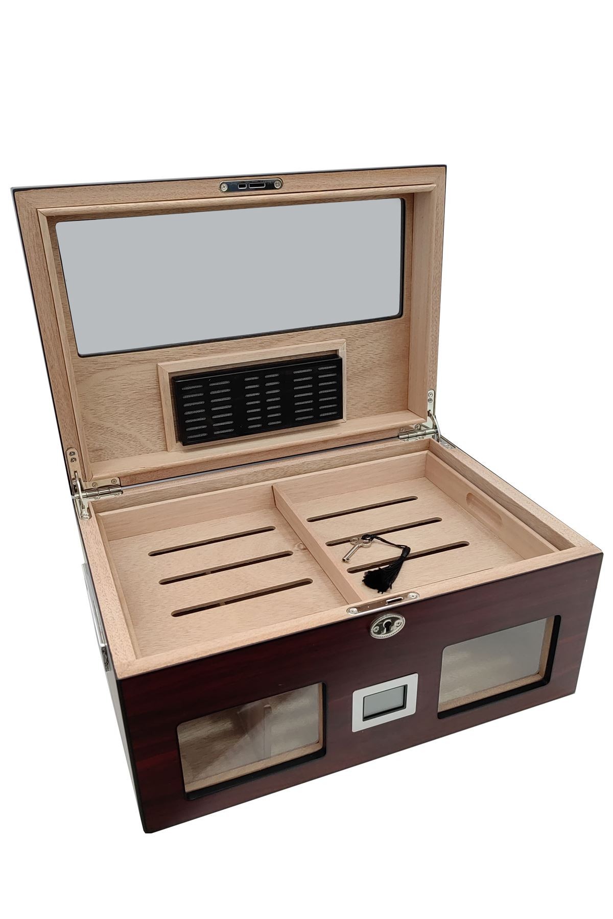 Falconetti Bordo 2 Katlı Camlı Dijital Humidor Puro Kutusu rc59kr