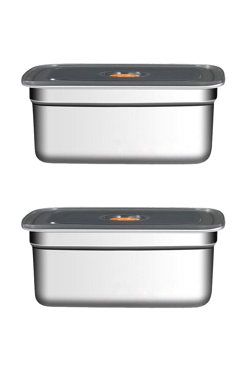 2 Adet Çelik 2200 ml Yemek Meyve Et Buzdolabı Beslenme Saklama Kabı mt221